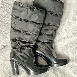 Coach Black Quilted Logo Patent Leather Heeled Boots